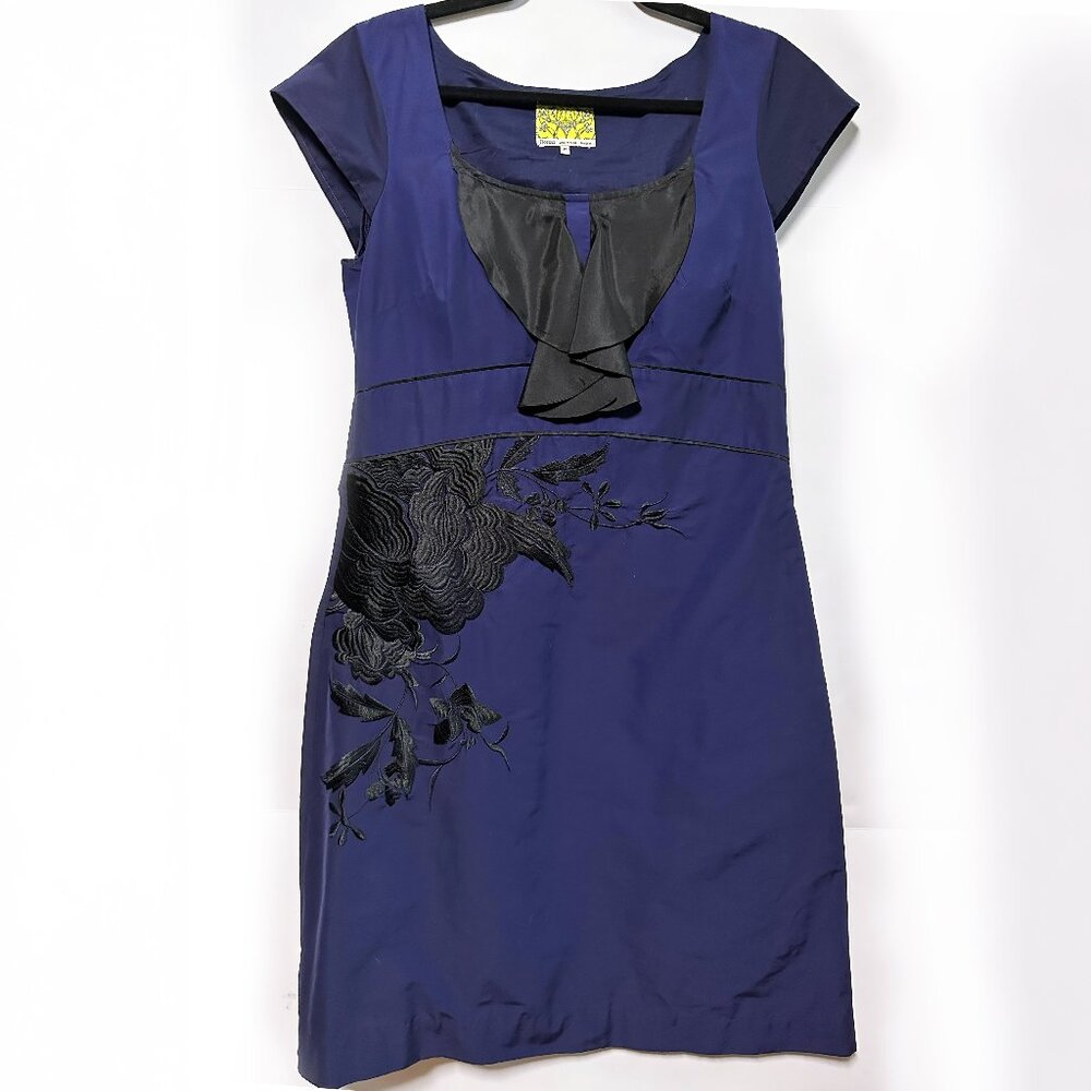 Anthropologie Floreat Blue Silk‎ Embroidered Dress